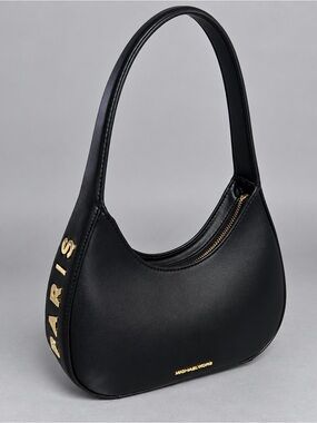 Michael Kors Black Crescent Shoulder Bag with Gold Accents
